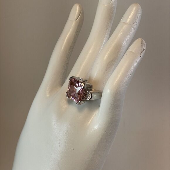 Cushion Tourmaline CZ Solitaire Engagement Ring Women’s 9 Bubble Gum Pink - Picture 14 of 16